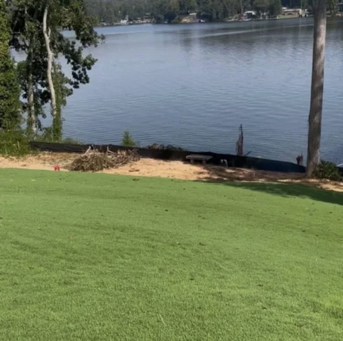 Lakefront hydroseeded lawn established along Upstate SC lake, Anderson County